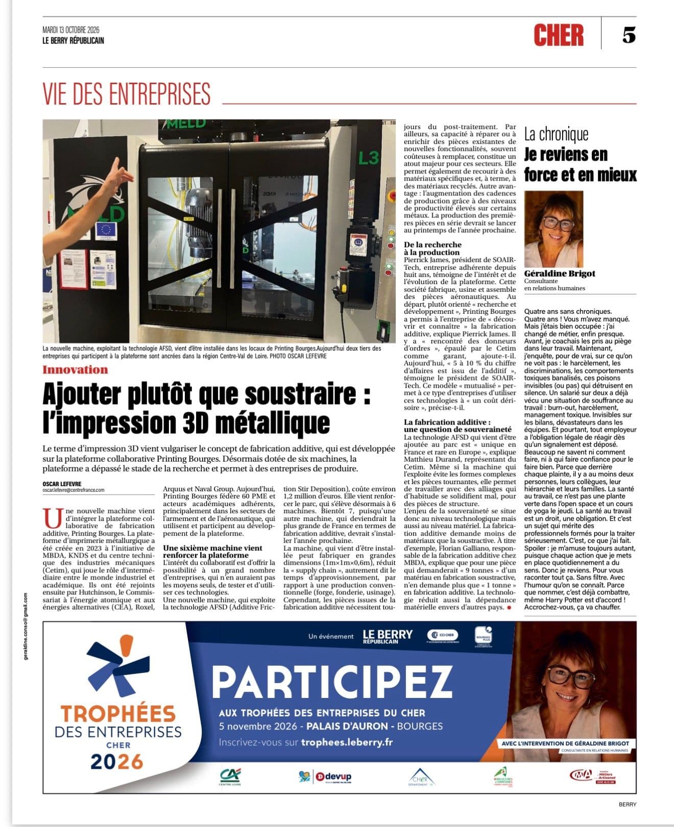 Chronique Berry républicain 13 octobre 2026