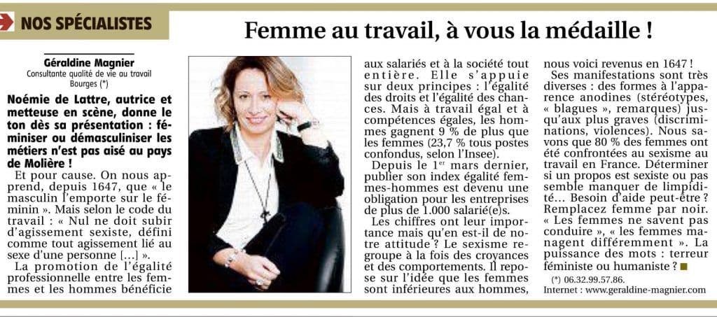 Femme au travail, à vous la médaille !